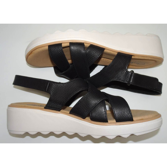 Clarks Jilian Spring Wedge Sandal, Black Leather, 9.5 - Picture 7 of 14